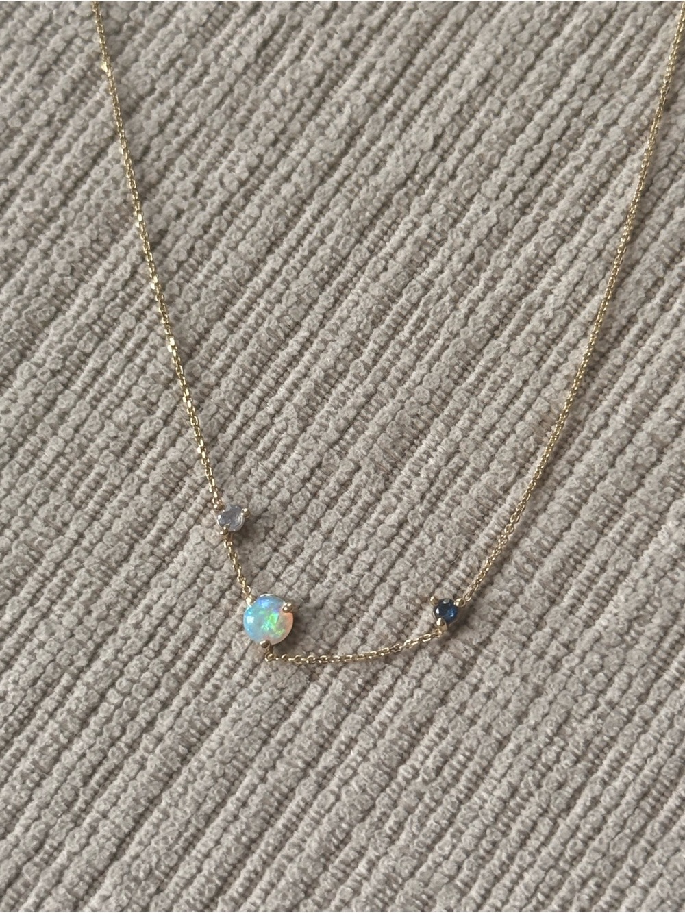 WWAKE Gold Necklace with Blue Opal and Blue Sapphire